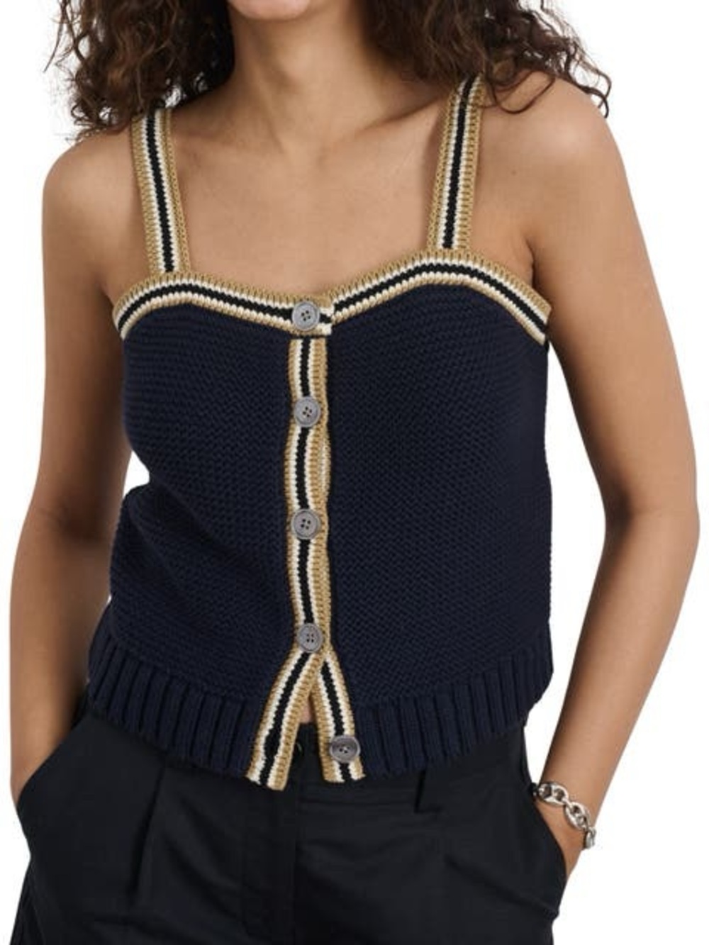 Alex Mill Emmy Cotton Cami Dark Navy Combo Striped Knit Sweater Tank Size L
